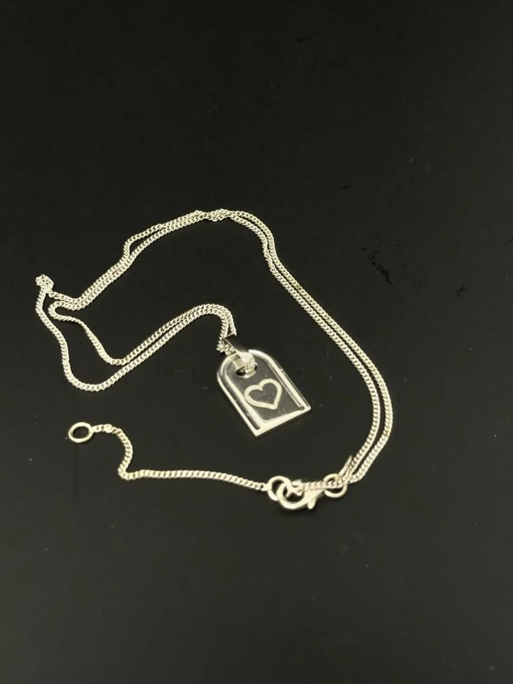Milor Bronze Italy Necklace Silver Tone Heart Tag Pendant Chain Link 18.5